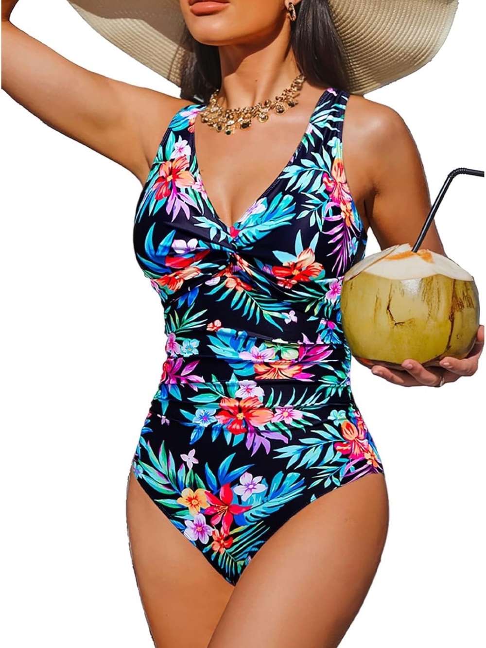 Multi Floral Tummy Control One Piece Swimsuit - Push Up Bathing Suit. 2257/Crt-1